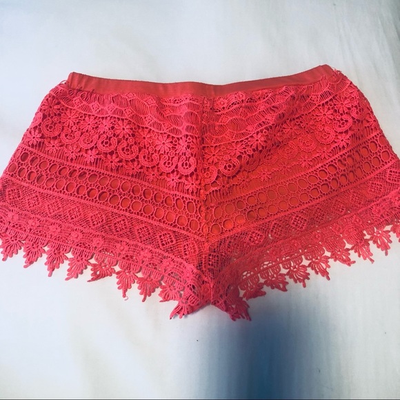 H & M Lacey Small Hot Neon Salmon Shorts Divided - Picture 5 of 9